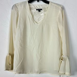 J Crew Blouse Shirt Top Bow Sleeve Solid Ivory White Cream Lined V Neckline Knit